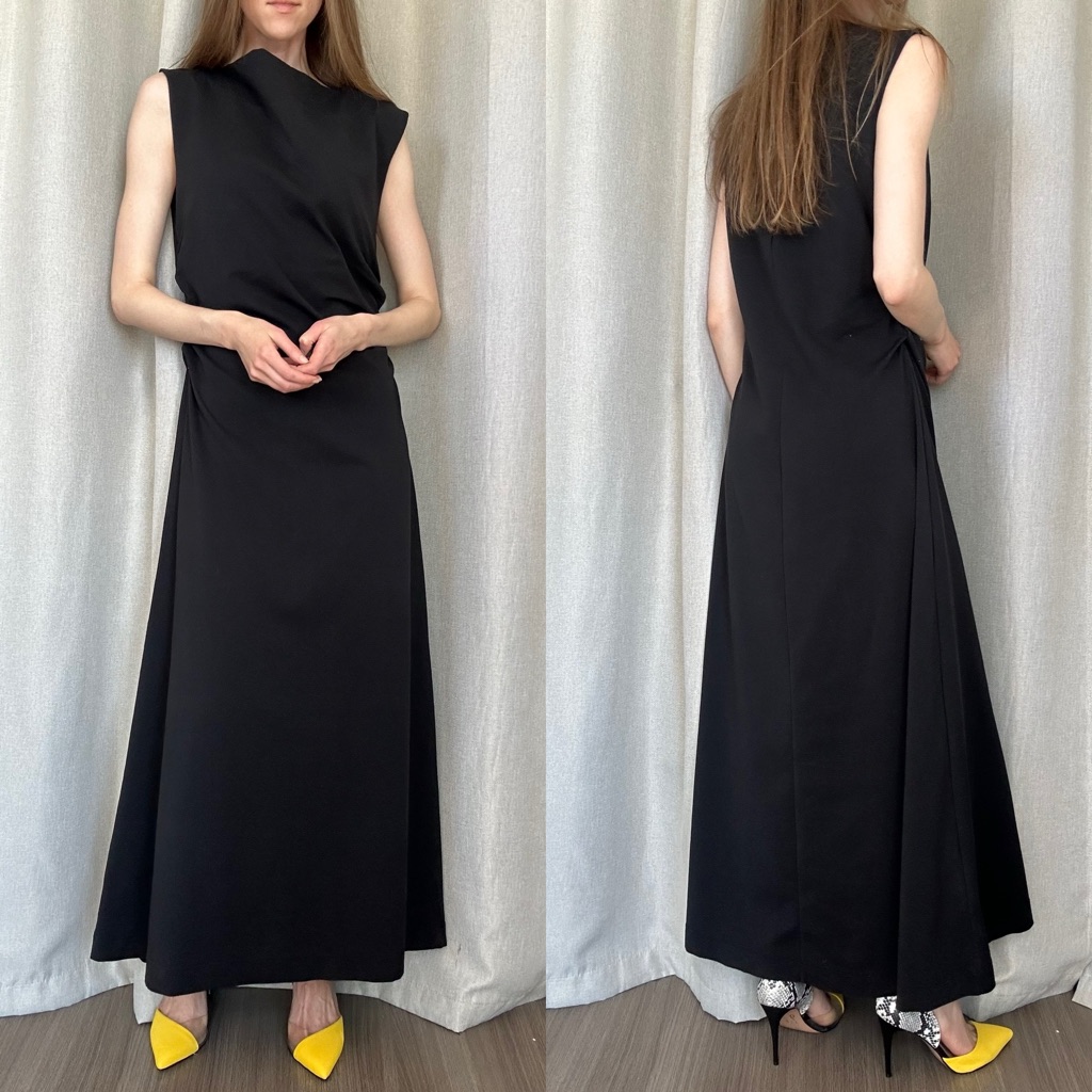 Cos Cotton Black Blend Draped Sleeveless Maxi Dress L